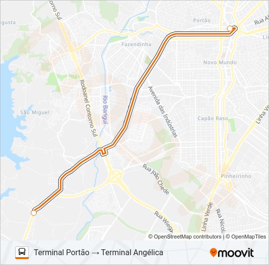Mapa da linha H12 ANGÉLICA / PORTÃO (DIRETO) de ônibus