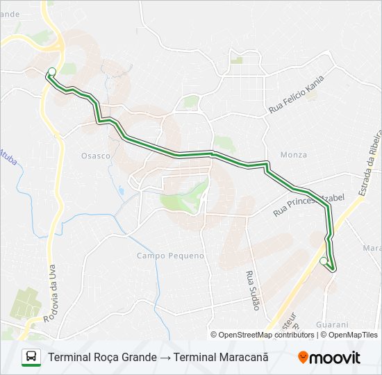 Mapa da linha I90 T. CACHOEIRA / T. MARACANÃ de ônibus