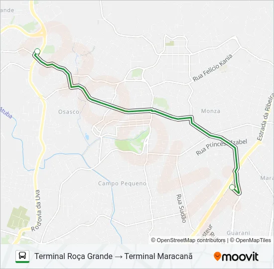 I90 T. CACHOEIRA / T. MARACANÃ Bus Line Map