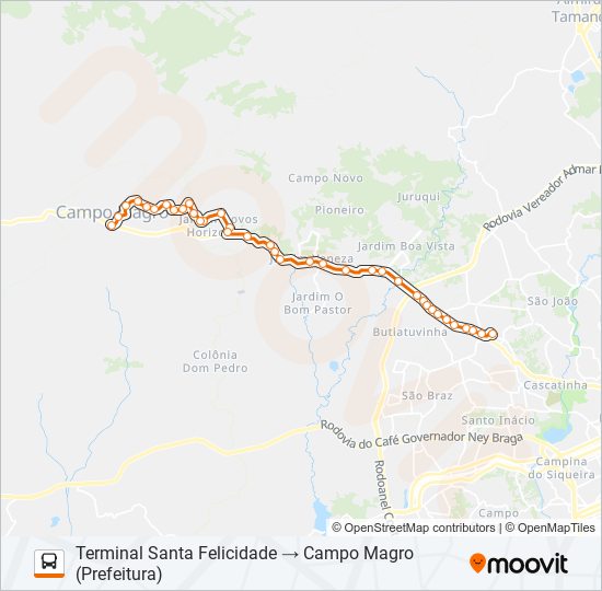 Mapa da linha P12 CAMPO MAGRO (SÃO BENEDITO) de ônibus