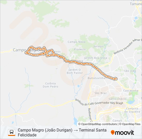 Mapa da linha P12 CAMPO MAGRO (SÃO BENEDITO) de ônibus