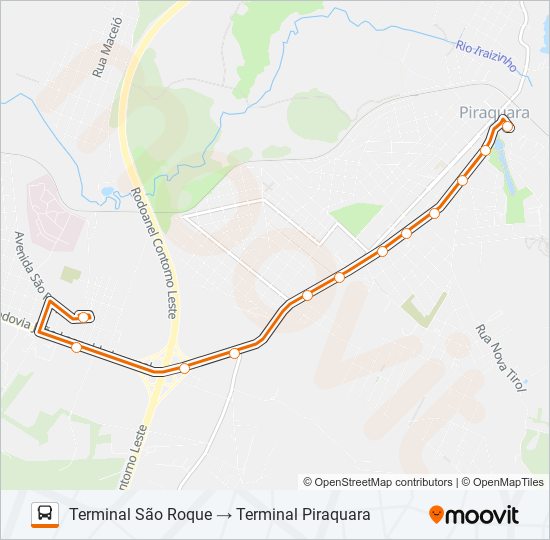 Mapa da linha D20 T. PIRAQUARA / T. SÃO ROQUE de ônibus