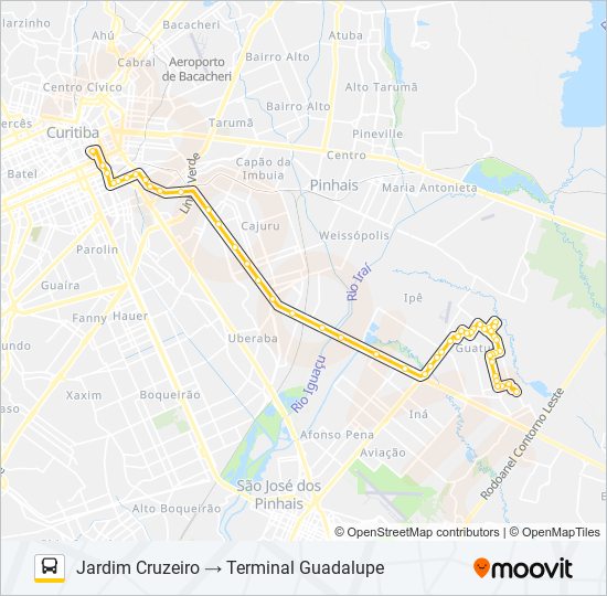 Mapa da linha E73 JARDIM CRUZEIRO / GUADALUPE de ônibus