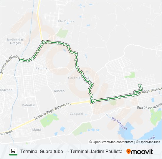 Mapa da linha I33 JARDIM PAULISTA / GUARAITUBA de ônibus