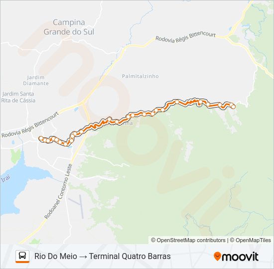 Mapa da linha O13 PALMITAL / RIBEIRÃO DO TIGRE de ônibus