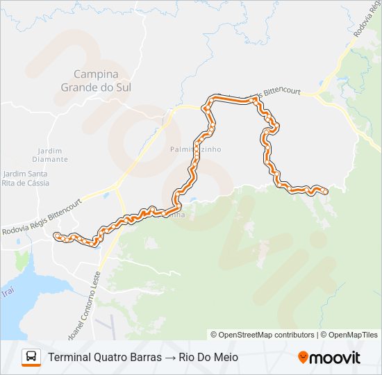 Mapa da linha O13 PALMITAL / RIBEIRÃO DO TIGRE de ônibus