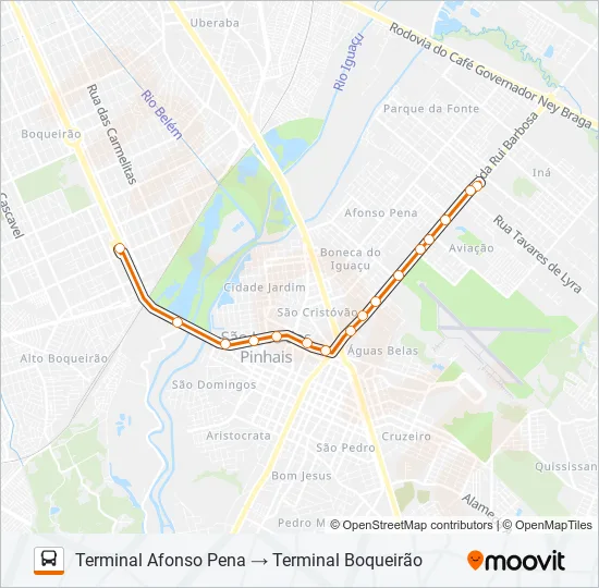 E11 T. AFONSO PENA / T. BOQUEIRÃO Bus Line Map