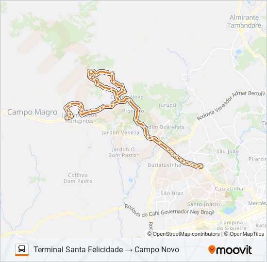 Mapa da linha P17 CAMPO NOVO / SANTA FELICIDADE de ônibus