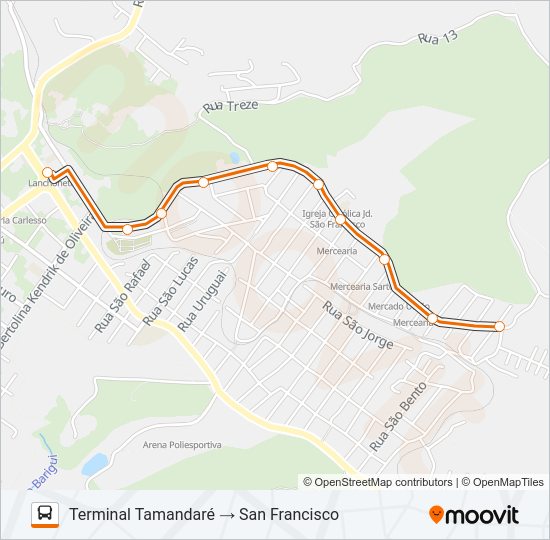 Mapa da linha A23 SAN FRANCISCO / JARDIM PARAÍSO de ônibus