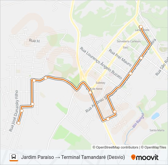 Mapa da linha A23 SAN FRANCISCO / JARDIM PARAÍSO de ônibus