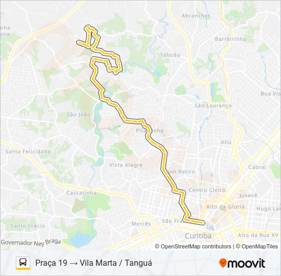 Mapa da linha A80 TANGUÁ / PRAÇA 19 (VILA MARTA) de ônibus