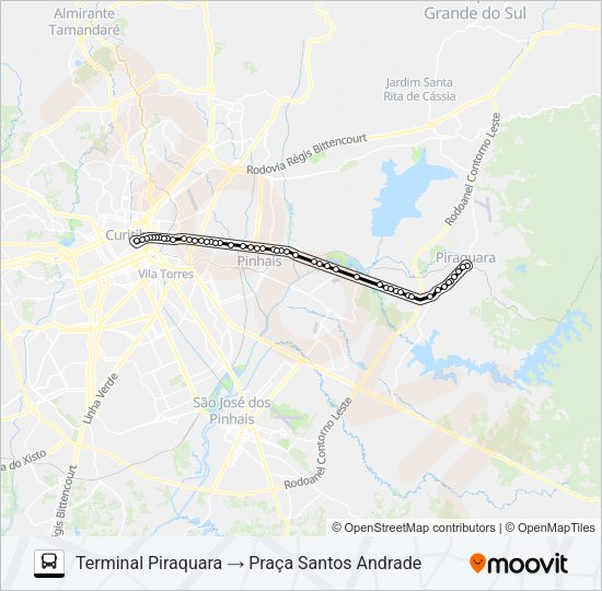 Mapa da linha D69 MAD. PIRAQUARA / SANTOS ANDRADE de ônibus