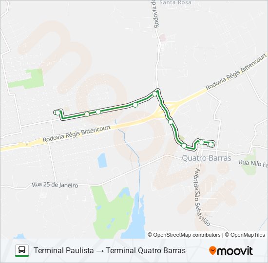 Mapa de I50 QUATRO BARRAS / JARDIM PAULISTA de autobús