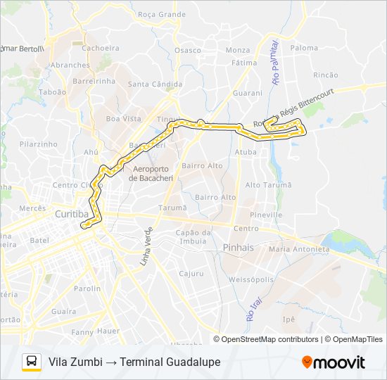 Mapa de C66 VILA ZUMBI / CURITIBA (CIRCULAR) de autobús