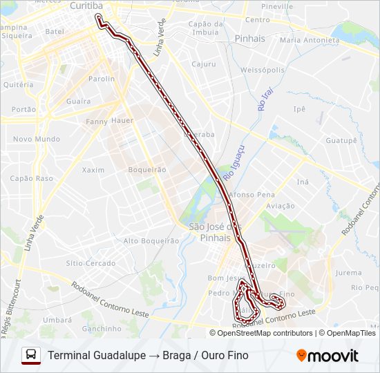 Mapa da linha E67 BRAGA / CURITIBA (VIA OURO FINO) de ônibus