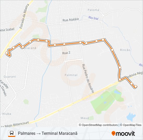 B45 BELO RINCÃO / MARACANÃ (PALMARES) bus Line Map