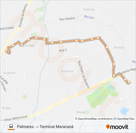 Mapa da linha B45 BELO RINCÃO / MARACANÃ (PALMARES) de ônibus