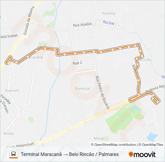 B45 BELO RINCÃO / MARACANÃ (PALMARES) Bus Line Map