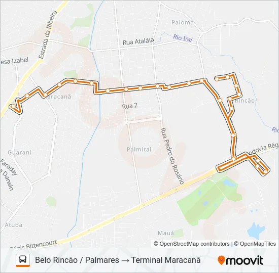B45 BELO RINCÃO / MARACANÃ (PALMARES) Bus Line Map