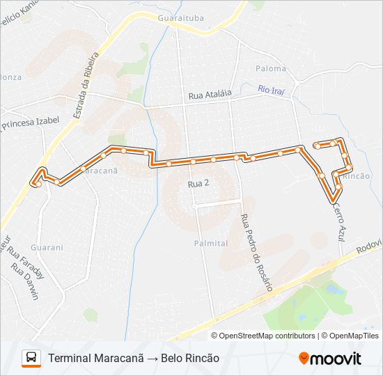 B45 BELO RINCÃO / MARACANÃ (PALMARES) bus Line Map