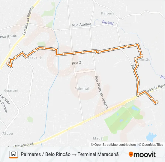 B45 BELO RINCÃO / MARACANÃ (PALMARES) Bus Line Map