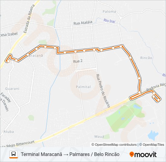 Mapa da linha B45 BELO RINCÃO / MARACANÃ (PALMARES) de ônibus
