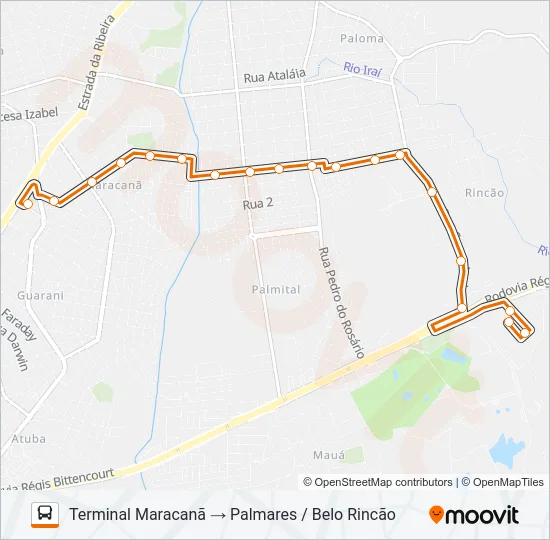 B45 BELO RINCÃO / MARACANÃ (PALMARES) Bus Line Map