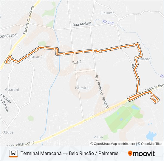 B45 BELO RINCÃO / MARACANÃ (PALMARES) bus Line Map