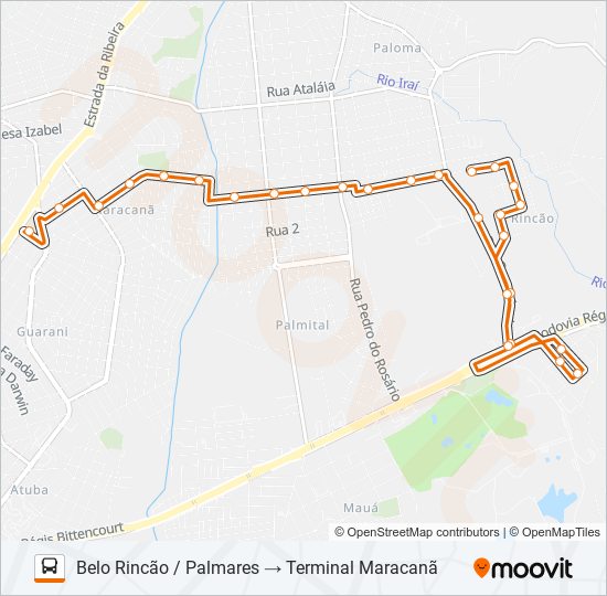 Mapa da linha B45 BELO RINCÃO / MARACANÃ (PALMARES) de ônibus