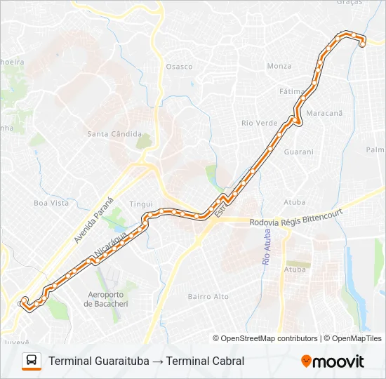 B20 GUARAITUBA / CABRAL (VIA MARACANÃ) Bus Line Map