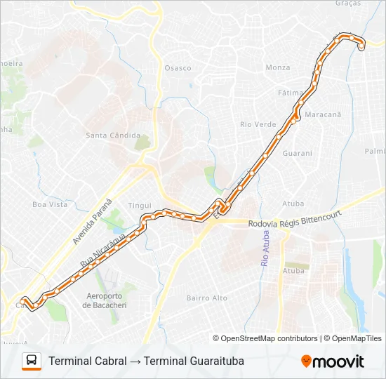 B20 GUARAITUBA / CABRAL (VIA MARACANÃ) Bus Line Map