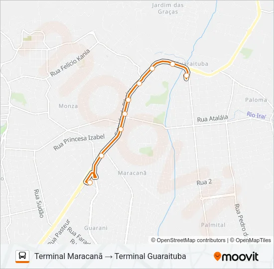B20 GUARAITUBA / CABRAL (VIA MARACANÃ) Bus Line Map