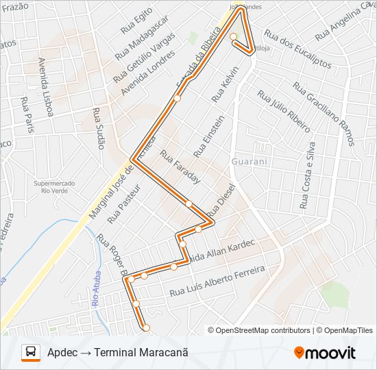 Mapa da linha B29 ROÇA GRANDE / APDEC (VIA MARACANÃ) de ônibus