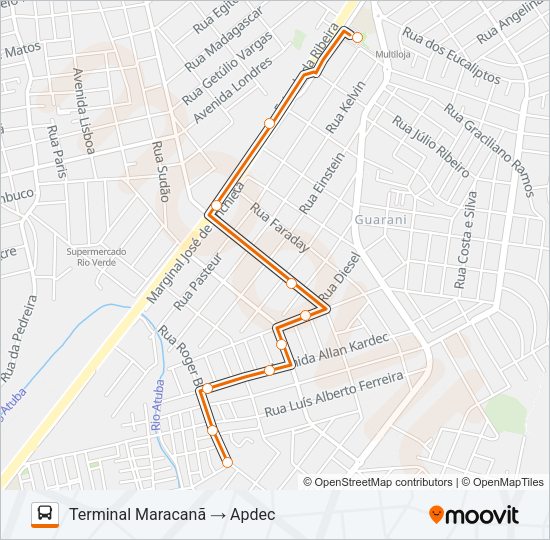 Mapa da linha B29 ROÇA GRANDE / APDEC (VIA MARACANÃ) de ônibus