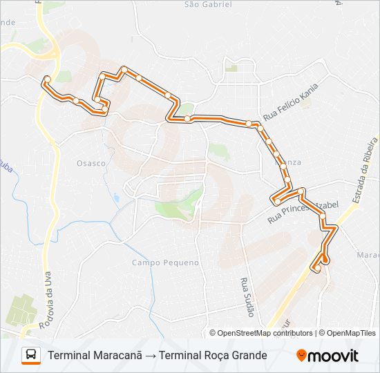 Mapa da linha B29 ROÇA GRANDE / APDEC (VIA MARACANÃ) de ônibus