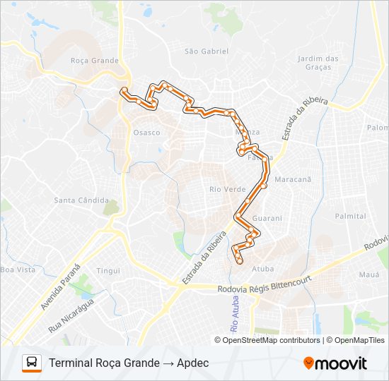 Mapa da linha B29 ROÇA GRANDE / APDEC (VIA MARACANÃ) de ônibus