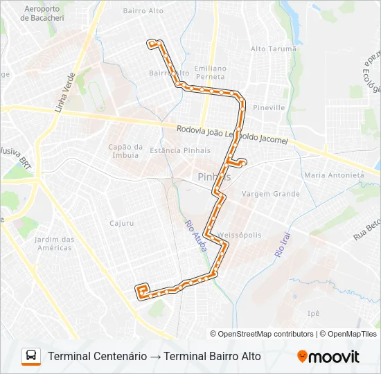 C36 CENTENÁRIO / PINHAIS / BAIRRO ALTO Bus Line Map