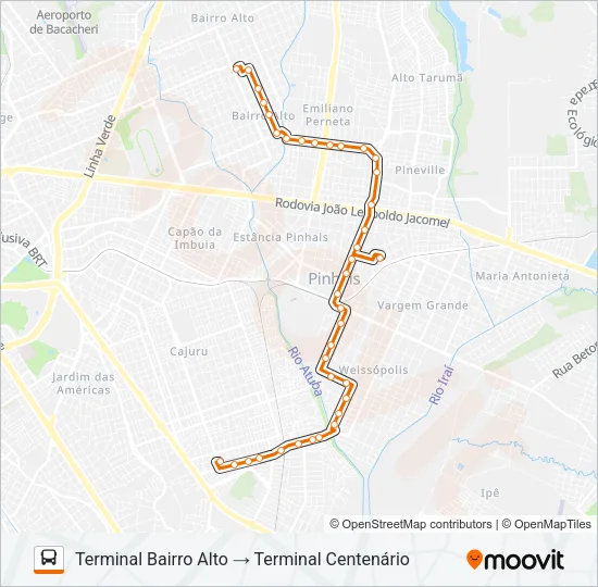 C36 CENTENÁRIO / PINHAIS / BAIRRO ALTO Bus Line Map