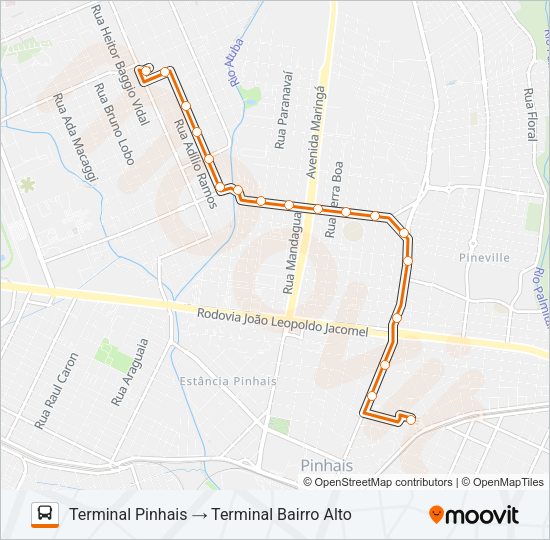 Mapa da linha C36 CENTENÁRIO / PINHAIS / BAIRRO ALTO de ônibus