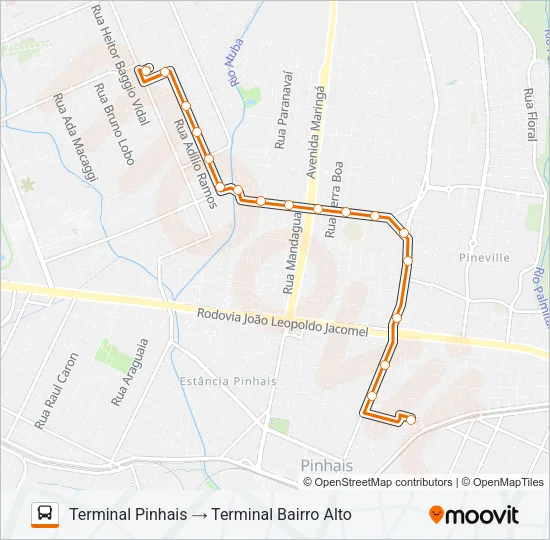 C36 CENTENÁRIO / PINHAIS / BAIRRO ALTO Bus Line Map
