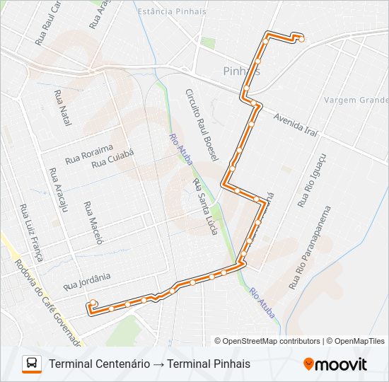 Mapa da linha C36 CENTENÁRIO / PINHAIS / BAIRRO ALTO de ônibus