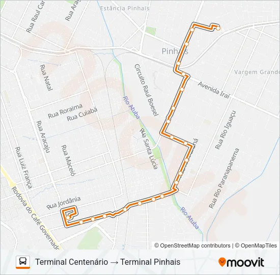 C36 CENTENÁRIO / PINHAIS / BAIRRO ALTO Bus Line Map