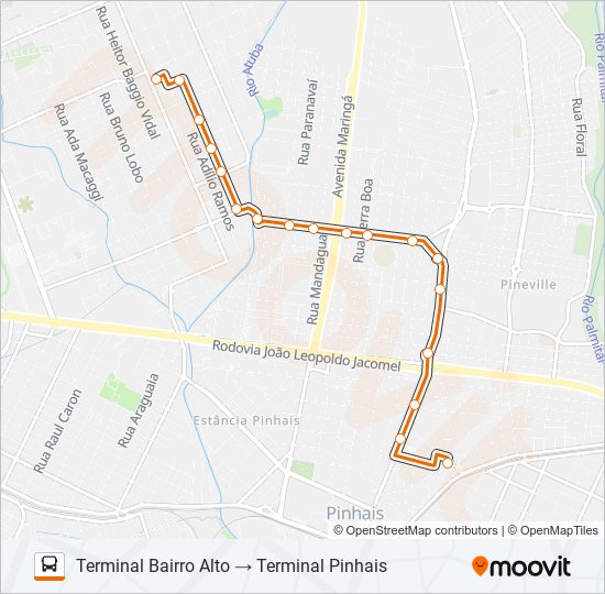 Mapa de C36 CENTENÁRIO / PINHAIS / BAIRRO ALTO de autobús