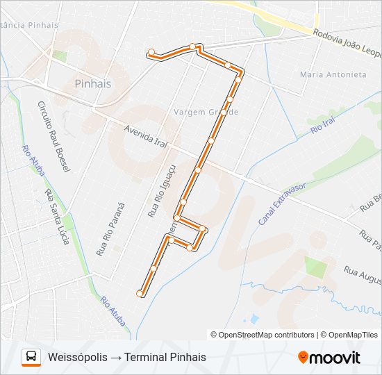 Mapa da linha C39 WEISSÓPOLIS / VILA MARIA ANTONIETA de ônibus