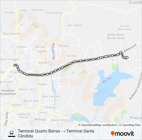 Mapa de O69 MAD. QUATRO BARRAS / SANTA CÂNDIDA de autobús