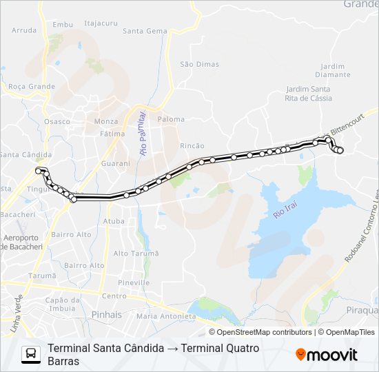 Mapa da linha O69 MAD. QUATRO BARRAS / SANTA CÂNDIDA de ônibus