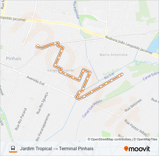 Mapa da linha C18 JARDIM TROPICAL (VIA VARGEM GRANDE) de ônibus