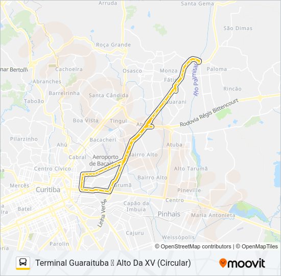 Mapa da linha B03 GUARAITUBA / ALTO DA XV (VIA MARACANÃ) de ônibus