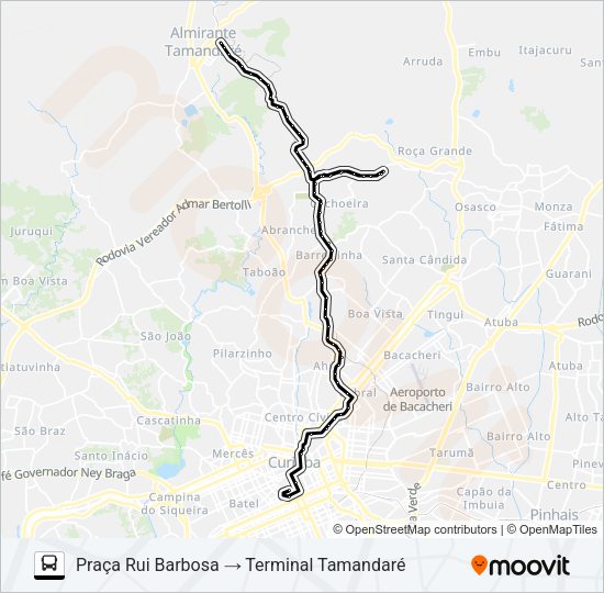 Mapa da linha A05 MAD. CURITIBA / TAMANDARÉ (VIA GRAZIELA) de ônibus