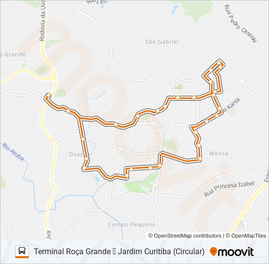 Mapa da linha S58 JARDIM CURITIBA / ROÇA GRANDE (CIRCULAR) de ônibus